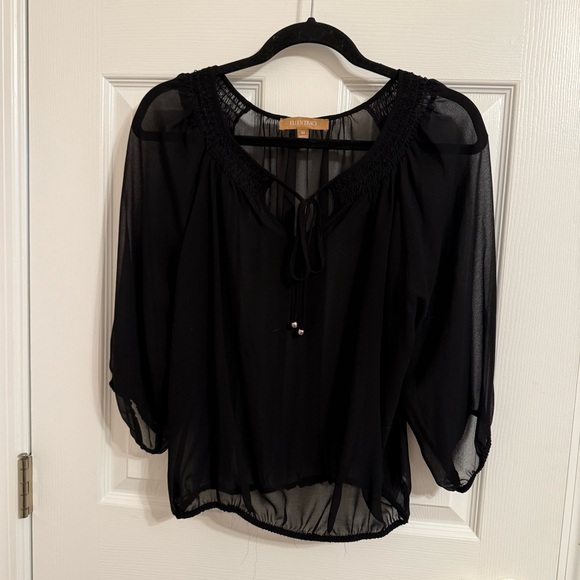 Ellen Tracy Elegant Sheer Black Blouse - Picture 1 of 5